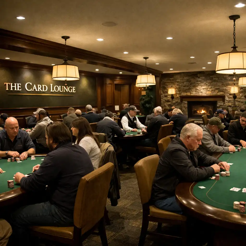 Card Lounge interior with players at poker tables