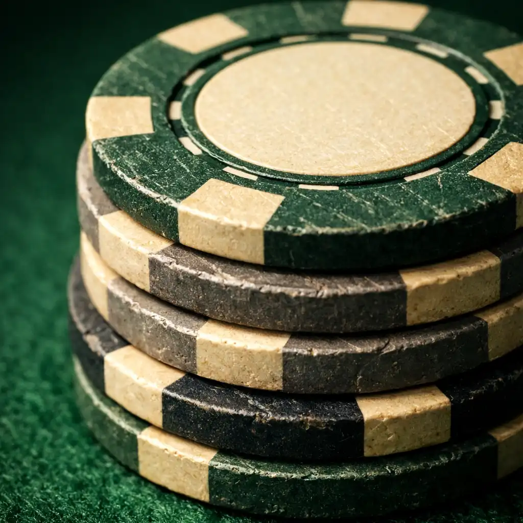 Macro view of poker chips on felt
