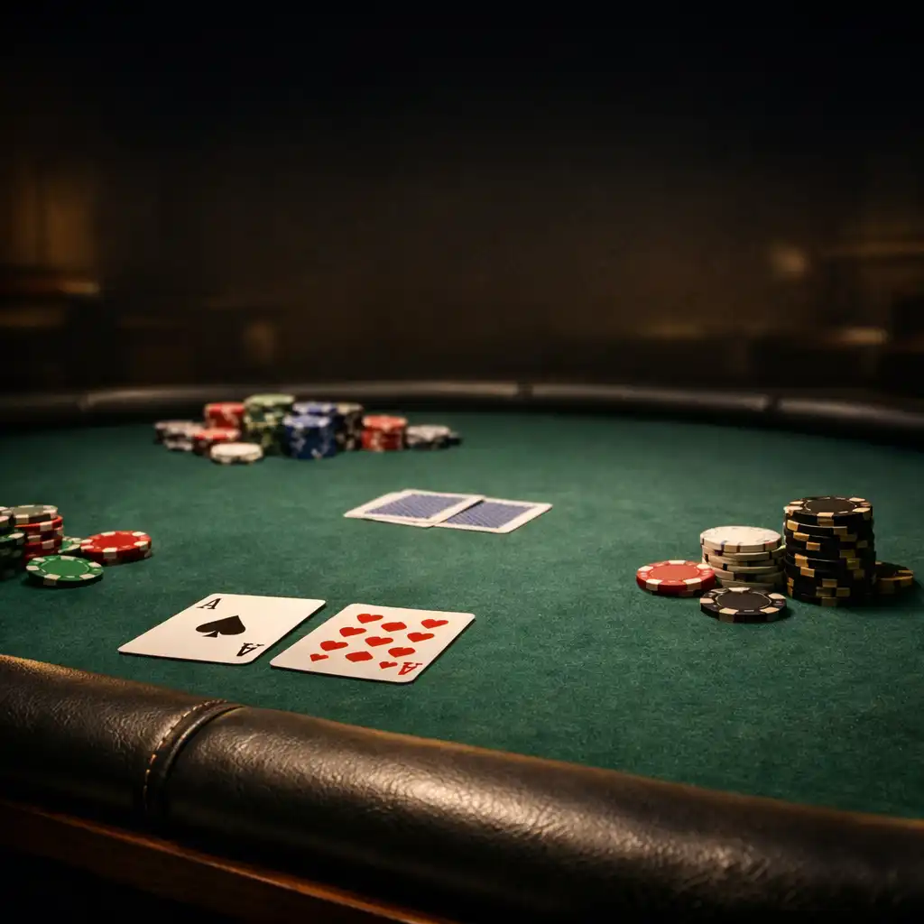 Physical poker table with focused players, cards, felt, and chips in the Card Jetty Launceston Poker Room