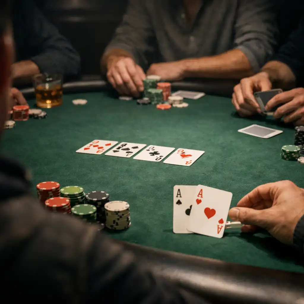 Players concentrating at a poker table in the Card Lounge