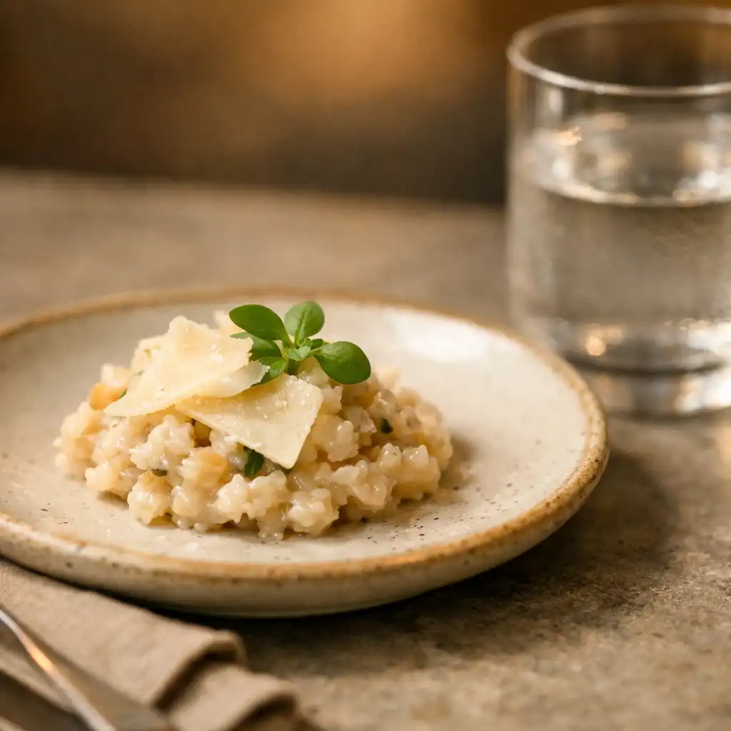 Restaurant table setting with a simple dish